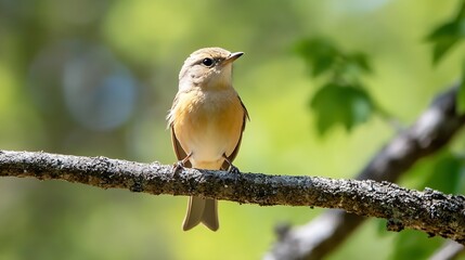 Poster - Small Bird on a Branch with Soft Green Background Symbolizing Nature and Wildlife Photography : Generative AI