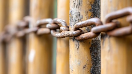 Aufkleber - Rusty Chain Links Intertwined with Weathered Bamboo Structure Detailing for Nature and Industrial Themes : Generative AI