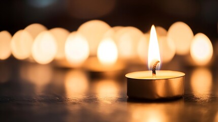 Poster - Beautiful lit candle glowing softly in the dark creating a peaceful and serene ambiance for relaxation : Generative AI