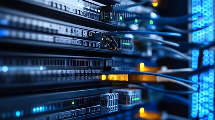Poster - Data Center Servers with Power Supply and Cables in a Modern Digital Environment : Generative AI