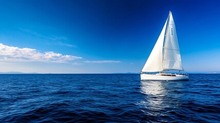 Aufkleber - Sailing on a Calm Ocean with a Magnificent White Yacht Against a Bright Blue Sky : Generative AI
