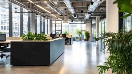 Aufkleber - Bright and Modern Office Space with Green Plants and Open Layout : Generative AI