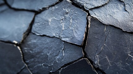 Poster - Textured Close Up Of Cracked Slate Stone Surface In Dark Hues Nature Inspired : Generative AI