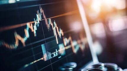 Fototapete - Dynamic Stock Market Analysis Graph Displaying Trading Trends and Financial Data : Generative AI