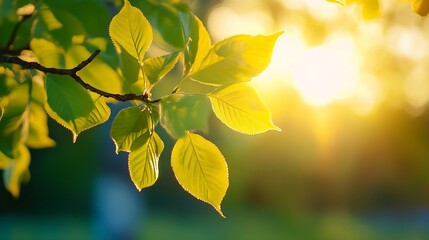 Aufkleber - close up of vibrant green leaves illuminated by sunlight in a peaceful garden setting : Generative AI