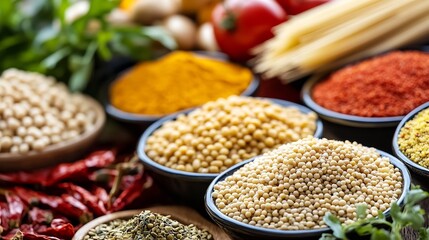 Aufkleber - Assorted spices and herbs displayed in bowls showcasing healthy cooking and culinary experiences : Generative AI