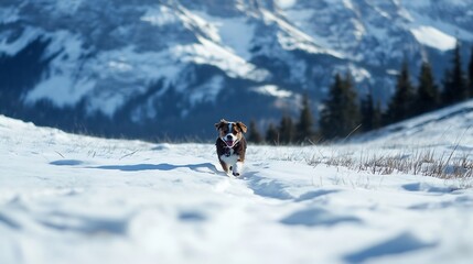 Aufkleber - Happy Dog Running Through Snowy Landscape in Beautiful Mountain Scene : Generative AI