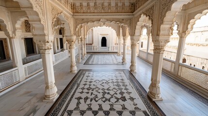 Aufkleber - Stunning Architectural Design of a Historic Indian Palace Hallway with Intricate Details : Generative AI