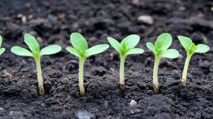 Aufkleber - Fresh green seedling growth on dark soil showcasing nature's vitality and agricultural progress : Generative AI