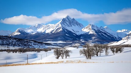 Poster - Stunning Snow Covered Mountain Range Under Clear Blue Sky : Generative AI