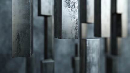 Aufkleber - Abstract Close-Up of Metal Bars in a Modern Artistic Installation : Generative AI