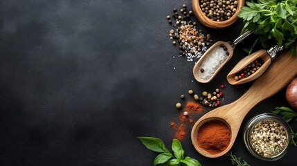 Poster - Variety of Spices and Herbs on a Dark Background for Culinary Settings and Food Preparation : Generative AI