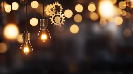 Aufkleber - Industrial Style Light Bulbs and Gears for Abstract Decor and Creative Lighting in a Modern Setting : Generative AI
