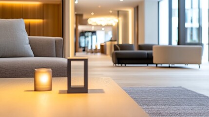 Poster - Modern Living Room Interior with Cozy Sofa Warm Candle and Elegant Design Features for Lifestyle Aesthetic : Generative AI