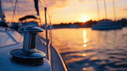 Aufkleber - Beautiful sunset view over the water with a boat in the foreground creating a serene atmosphere : Generative AI