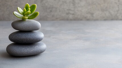 Aufkleber - Simple and elegant stone stack with succulent plant on a minimalist background : Generative AI