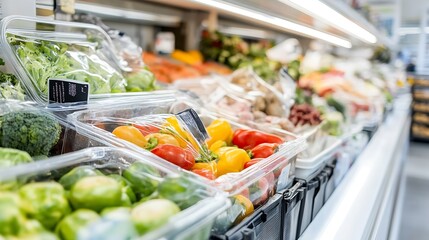Aufkleber - Fresh Colorful Vegetables Packed in Clear Containers in Grocery Store : Generative AI