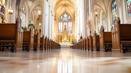 Aufkleber - Elegant Interior View of a Beautiful Church with Stained Glass Windows : Generative AI
