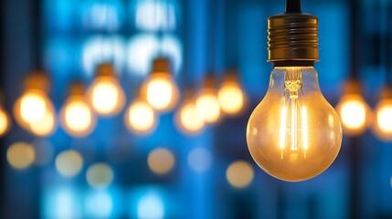 Aufkleber - Illuminated Light Bulb with Soft Focus Background Featuring Warm Ambient Light : Generative AI