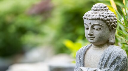 Aufkleber - Tranquil Buddha Statue Surrounded by Greenery in a Peaceful Zen Garden : Generative AI