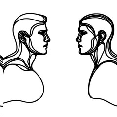 Poster - Abstract Line Drawing of Two Profiles in Contrast , single line vector 