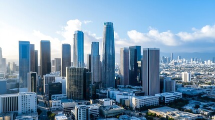Poster - Modern Urban Skyline with Gleaming Skyscrapers Bathed in Bright Daylight : Generative AI