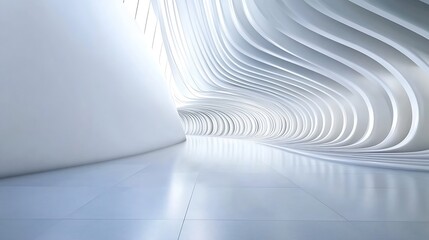 Leinwandbilder - Futuristic modern white curved interior design with bright lighting : Generative AI