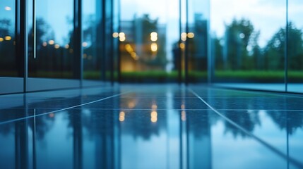 Aufkleber - Modern Architectural Interior With Reflective Marble Floor And Glass Walls In Soft Natural Light : Generative AI
