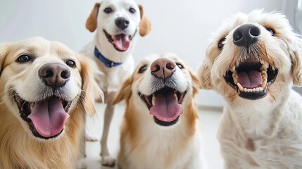 Poster - Happy dogs smiling together in a cheerful indoor environment : Generative AI