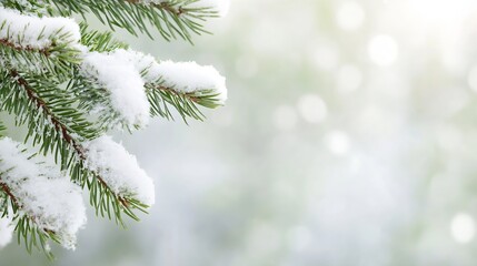 Leinwandbilder - Snow Covered Pine Branches in a Serene Winter Landscape with Soft Background Light : Generative AI