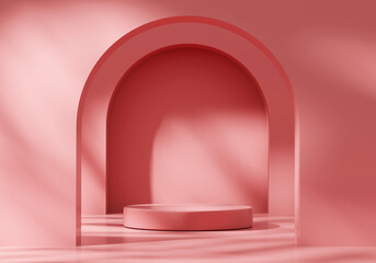 Poster - Minimal Pink Pedestal Podium Platform For Cosmetic Display Advertising 3D Rendering	
