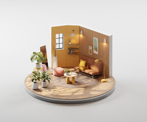 Poster - Isometric view round living room cozy style open inside interior architecture 3d rendering	
