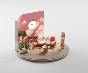 Poster - Isometric view round pink living room cozy style open inside interior architecture 3d rendering	
