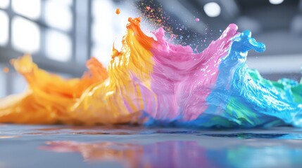 Poster - Dynamic splash of colorful paint studio setting abstract art vibrant environment close-up view creative concept for impact