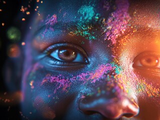 Poster - Vibrant celebration of culture urban setting portrait photography colorful environment close-up view joyous expression