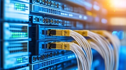 Poster - High-Tech Network Server System with Fiber Optic Cables at Data Center : Generative AI