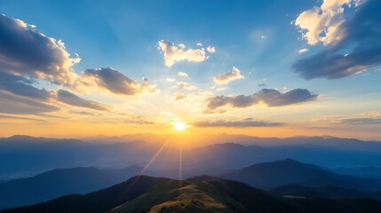 Poster - Breathtaking Sunrise Over Mountain Range with Dramatic Clouds : Generative AI