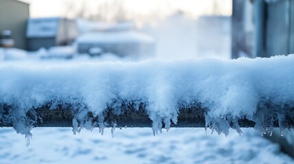 Aufkleber - Chilly Winter Scene With Snow Covered Pipe and Soft Natural Light Glowing in Background : Generative AI