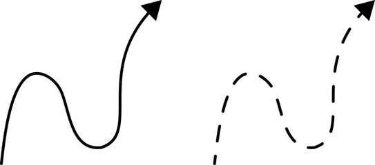 Poster - Hand drawn dotted arrows. Hand drawn freehand different curved lines, swirls arrows. Curved arrow line. Doodle, sketch style. Isolated Vector illustration.