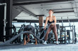 © 2B - Woman exercises with dog using battle ropes in a modern gym environment during daytime