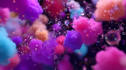 Poster - colorful abstract bubbles and clouds floating in a dreamy background filled with vibrant light