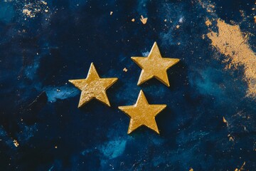 Poster - Flat star rating system concept on textured blue background for design and rating projects
