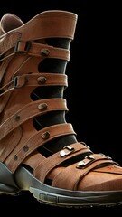 Aufkleber - A close-up view of a pair of shoes on a black background, ideal for use in fashion or design projects.