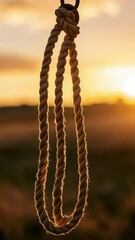 Poster - Close-up of a rope with a vibrant sunset in the background.