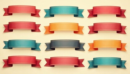 assortment of colorful vintage ribbons and banners with a retro look for decoration and crafts, deco