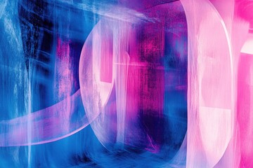 Poster - Abstract composition featuring overlapping translucent shapes in shades of blue, pink, and white colors