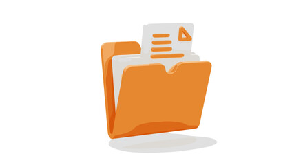 Poster - Orange folder with white documents and paper sheets showing organization and information management in a clean design for business and personal use