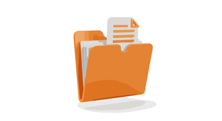 Poster - Orange folder with documents and file icon for organizing data management and storage