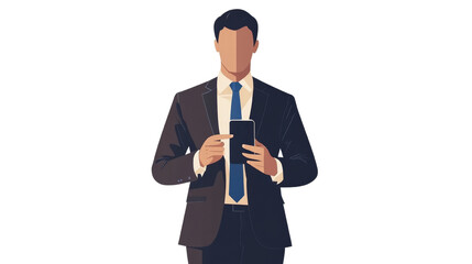 Poster - Stylized executive figure using a mobile phone on a white background