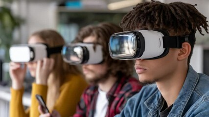 Poster - students engage with virtual reality in modern coworking classroom generative ai